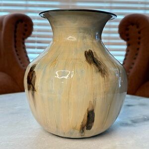 K&K Interiors 8.5” Ecru Enameled Vase With Watercolor Effect